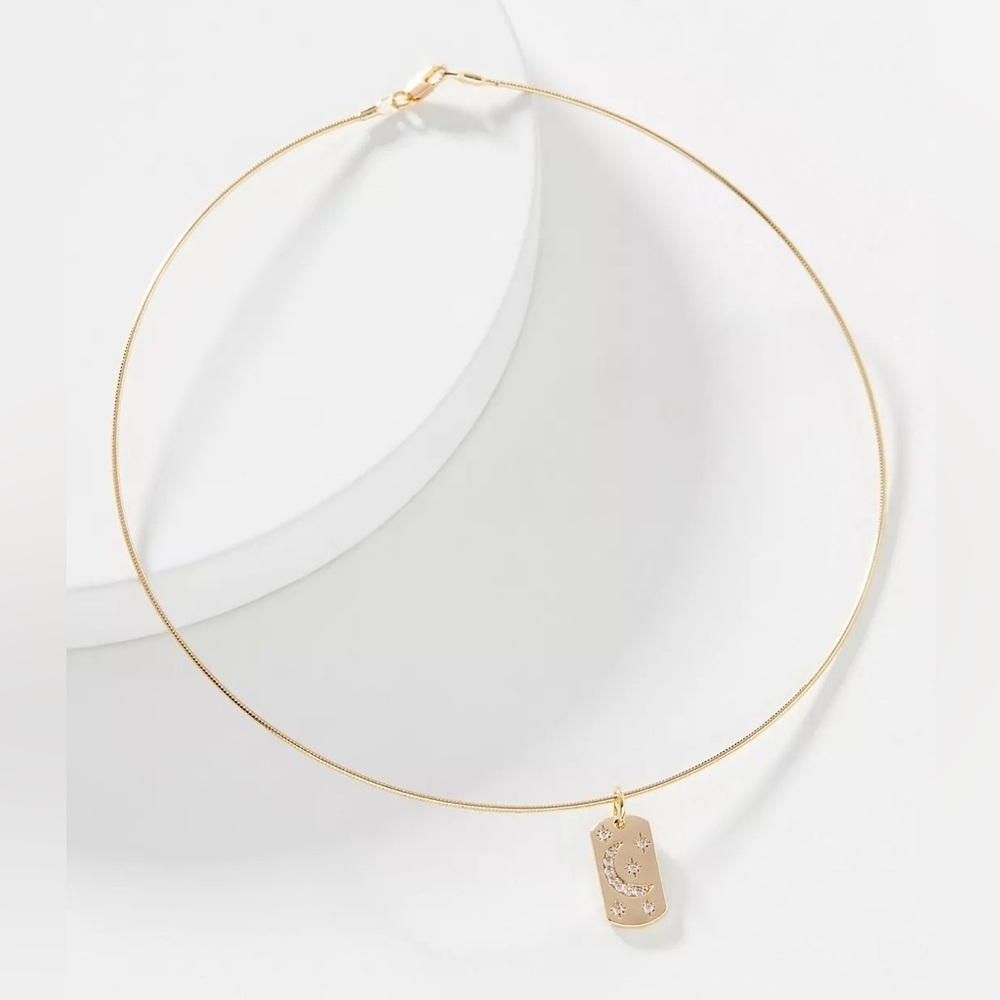 New Anthropologie Celestial Charm Choker Necklace Gold Moon Star